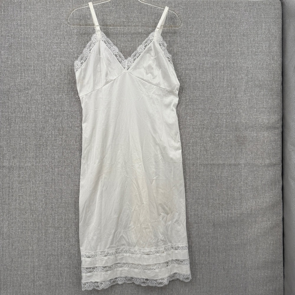 Vintage Slip Dress Movie‎ Star White Nylon Lace Trim Sz M Lingerie USA Y2K